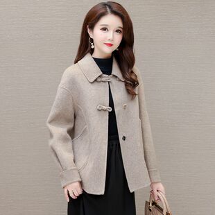 双面羊毛呢外套女2025春秋新款短款大码宽松中年妈妈呢子大衣