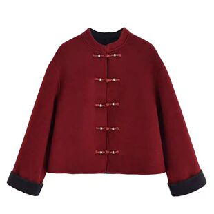 2026春季新款新中式国风女装双面羊毛大衣短款年轻妈妈羊毛外套女