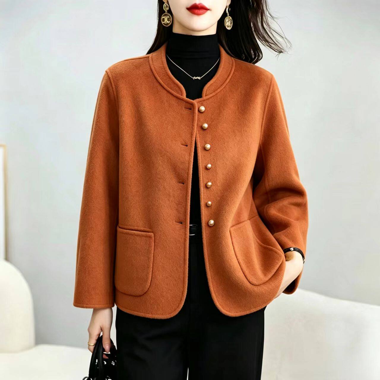 双面羊毛呢短款外套女款大衣高级感小个子小香风毛羊呢加厚春秋冬
