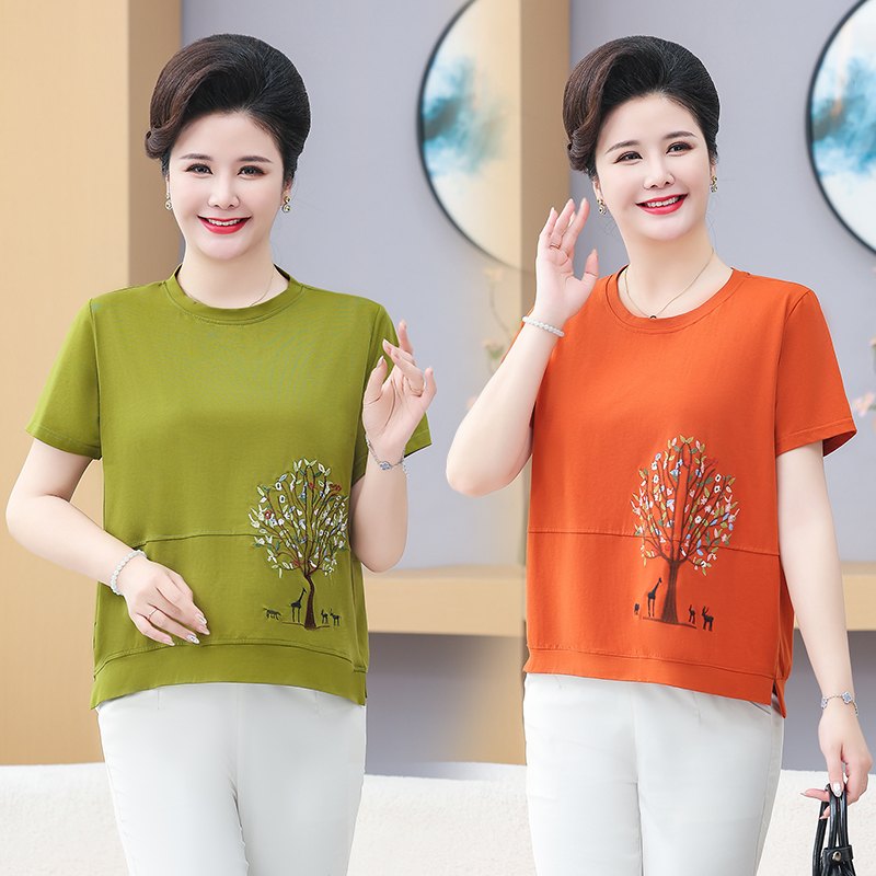 2025新款中年妈妈夏装T恤短袖