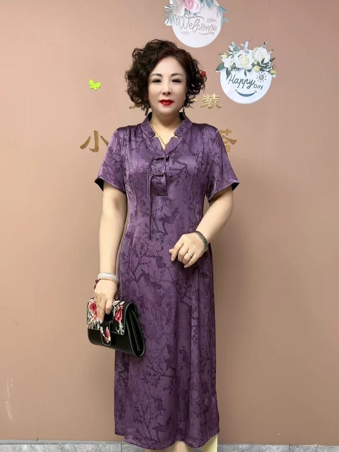 新中式妈妈真丝连衣裙夏季