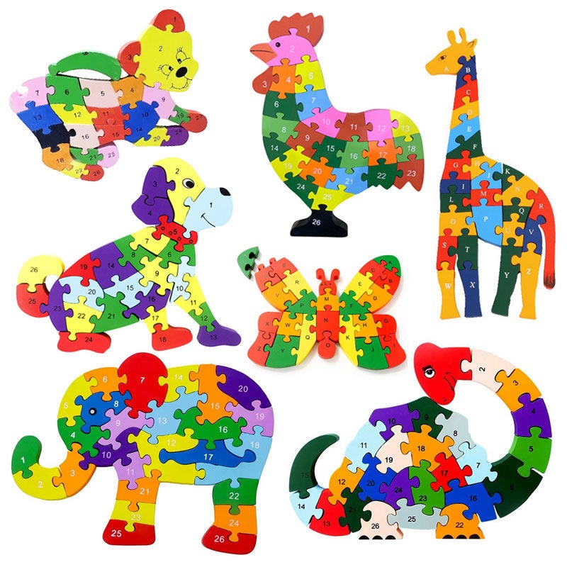 儿童益智早教玩具数字26字母长劲鹿木制拼图立体积木3-6岁教具