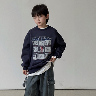 EF新元素男童加绒卫衣冬季2025新款儿童字母印花长袖冬装上衣秋冬