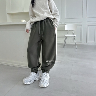 库卡图女童加绒卫裤秋冬2024新款儿童休闲裤子冬季加厚运动裤3834