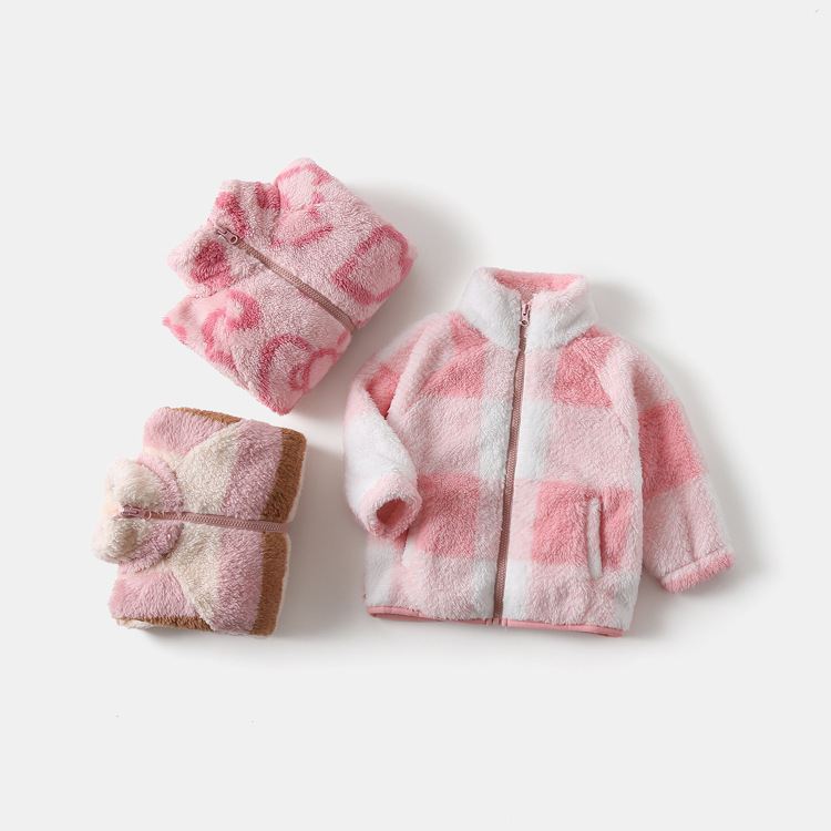 2025秋冬新款印花棉衣棉花绒羊羔绒颗粒绒绣花立领拼色外套儿童
