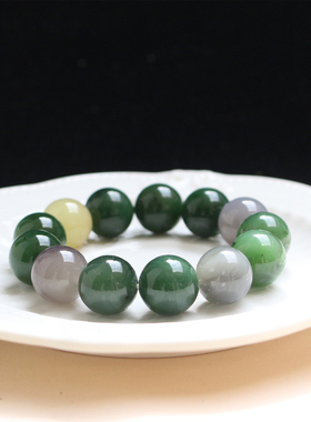 天然和田玉手链圆珠男女款佛珠手串A货碧玉16mm玉石饰品实物拍摄