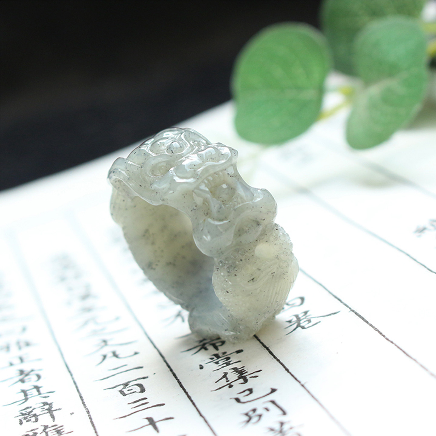 新款纯手工精雕和田玉点墨青花龙扳指大号大拇指戒指经典原创