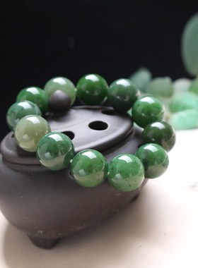 天然和田玉碧玉手串绿色圆珠手链男女款大号玉石手珠手饰18mm单款