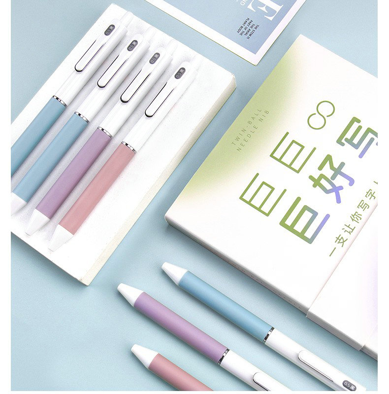 点石0164 巨好写按动中性笔0.5mm 黑速干双珠针管头巨能写大容量