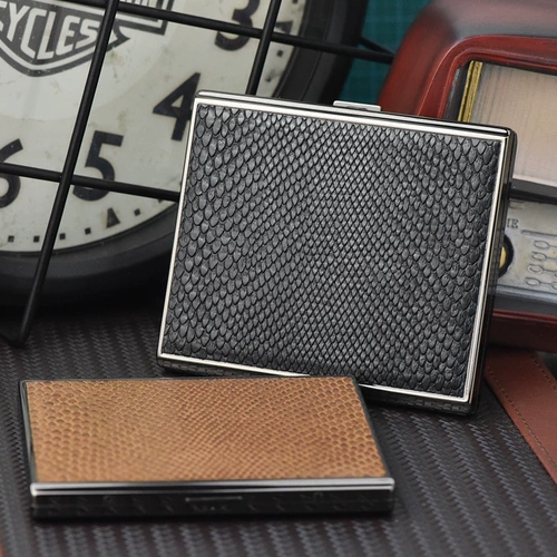 Импортный металлический японский оригинальный портсигар, из натуральной кожи