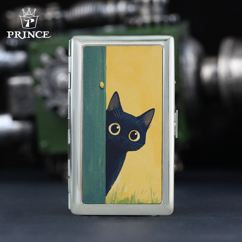 日本新品王子PRINCE正品黄铜真皮躲猫猫烟盒创意个性生日礼物男士