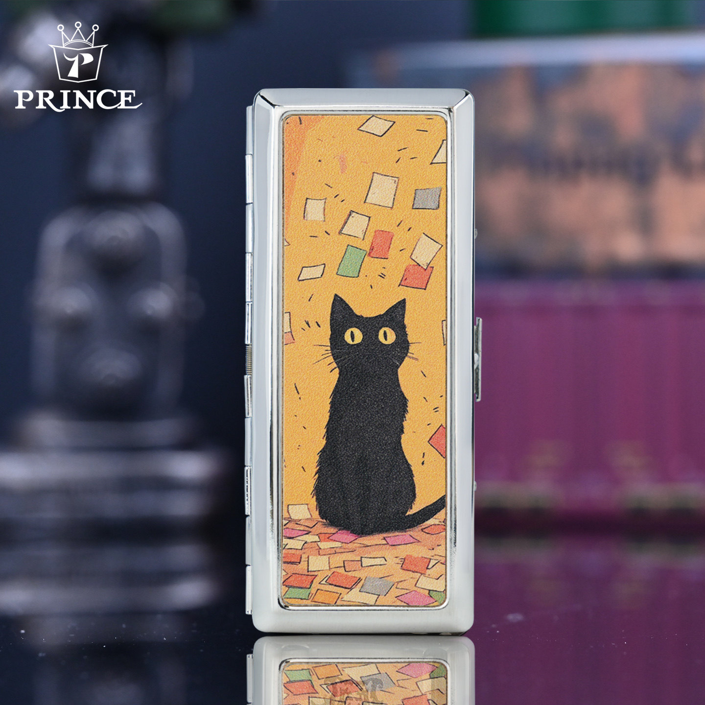 日本王子PRINCE创意个性橘猫黑猫咪图案金属烟盒男女士生日礼物