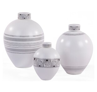 黑白色陶瓷沙维尔花瓶手绘条纹罐子摆件欧式客厅现代简约创意饰品