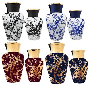 白红蓝金色陶瓷大口花器墨笔挥香花瓶插花摆件 新中式客厅装饰品