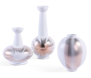 白金色陶瓷伯特利长颈碗口花瓶插花摆件欧式客厅样板房现代装饰品