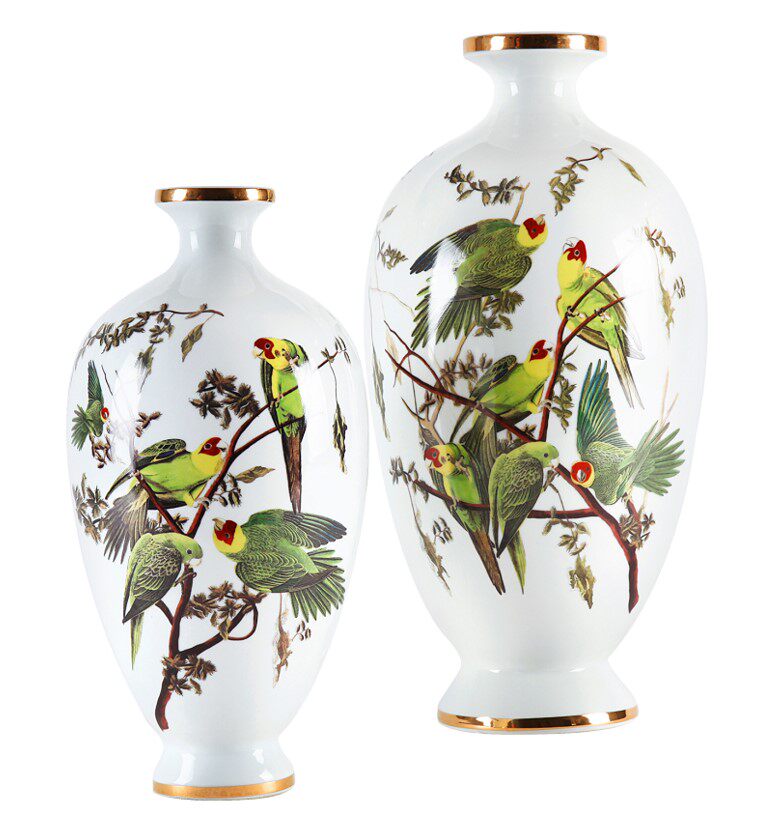 陶瓷红黄绿色情趣鹦鹉花瓶细脖小口插花摆件欧式客厅创意简约饰品