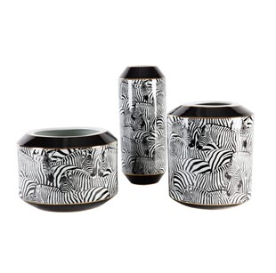 黑白陶瓷班马迪克大口花瓶插花摆件欧式客厅样板房现代创意装饰品