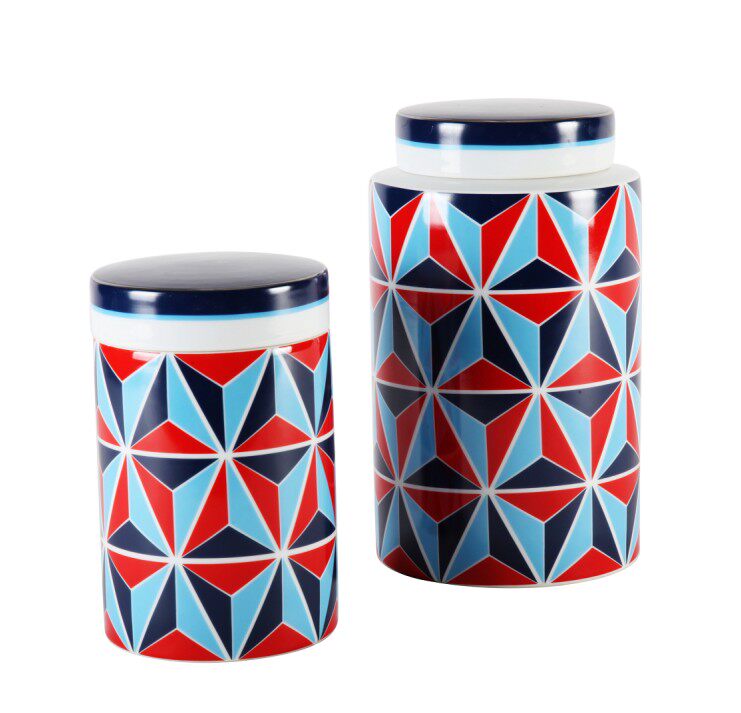 彩色陶瓷五彩悦色储物罐子几何图瓶子摆件欧式客厅现代创意装饰品