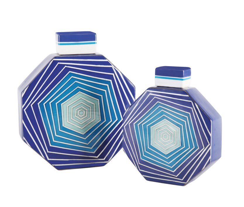 蓝色陶瓷蜘蛛墨罐子八边形几何图瓶子摆件欧式客厅现代创意装饰品
