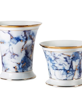 陶瓷蓝紫色大理石纹花器花瓶大口插花摆件 欧式客厅现代创意饰品