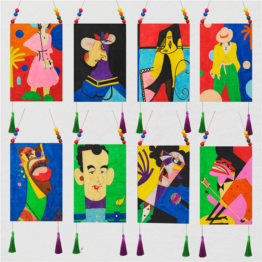 diy手工创意填色涂鸦装饰画抽象人物儿童美术白坯板涂色吊饰挂饰