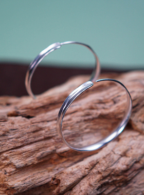 Taliinail手工制作银饰999足银大耳环3.5cm反圈简约日常通勤百搭