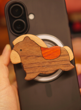 Taliinail塔林艾力小马马年蘑菇木质磁吸气囊支架手工黑胡桃