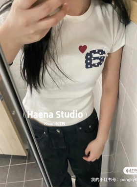 韩国直邮～aeae～点点半袖体恤～长51肩33胸36.5～