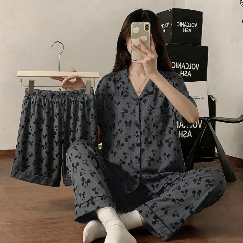 网红韩版豹纹印花三件套睡衣女款睡衣/家居服套装