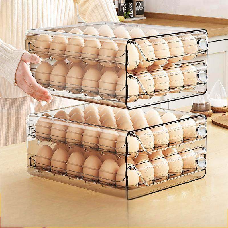 鸡蛋收纳盒厨房冰箱双层鸡蛋架抽屉式大容量鸡蛋托家用食品保鲜盒