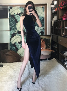 女装气质礼服性感修身丝绒连衣裙