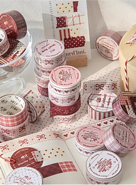 糖诗绯红序章PET闪砂胶带和纸胶带INS红色小清新DIY素材装饰循环