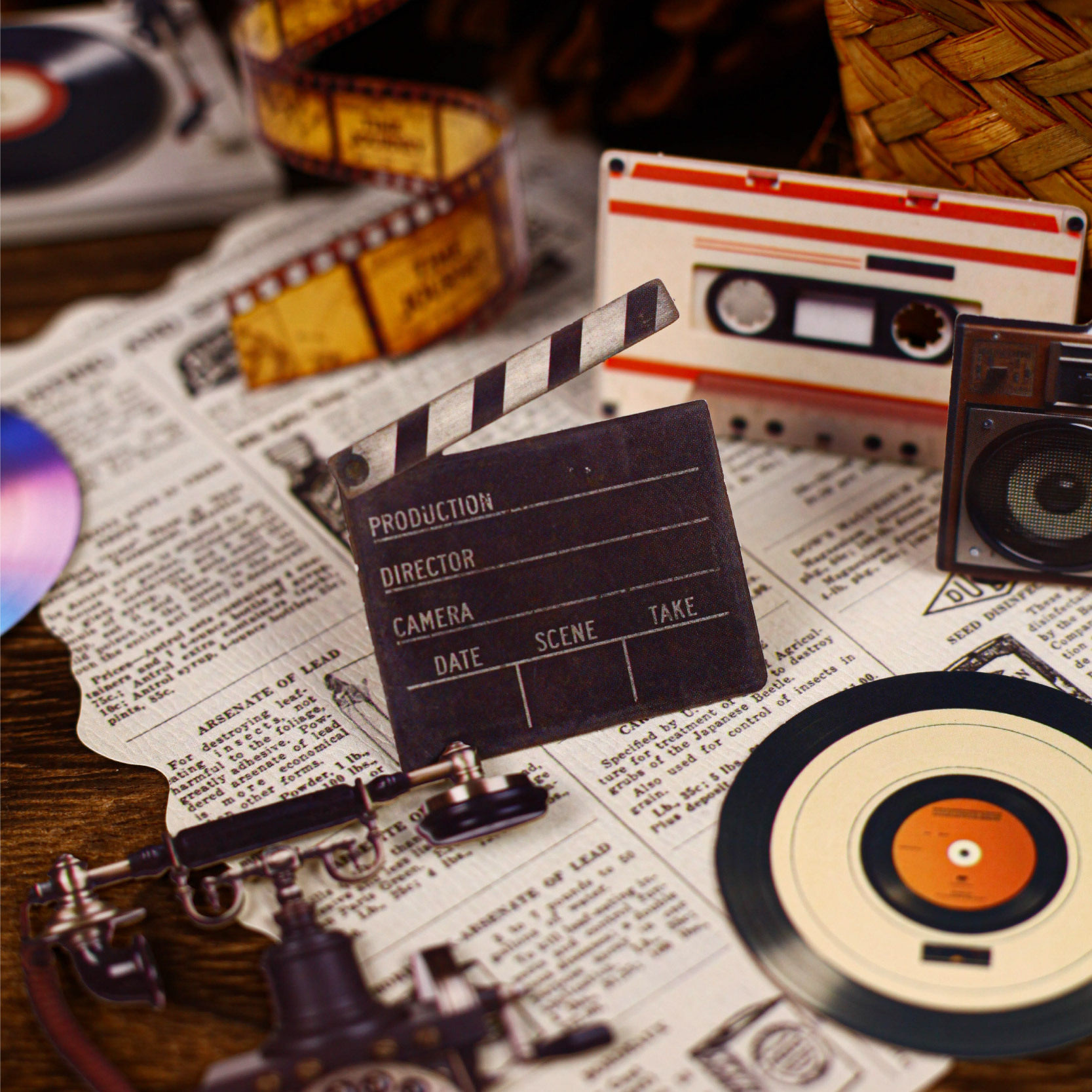 留声系列硬卡贴纸电影感复古唱片磁带电话收音机手账DIY素材装饰