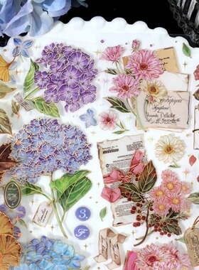 长条PET贴纸繁花之诗立体烫金花卉手帐流麻谷美咕卡拼贴DIY素材料