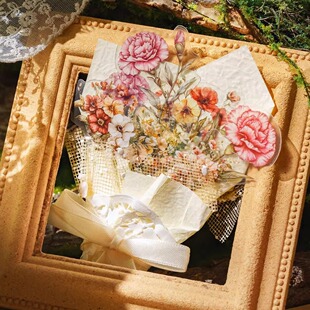 糖诗森林匣子pet贴纸复古花束花环花瓶花篮造景手账diy装 饰拼贴