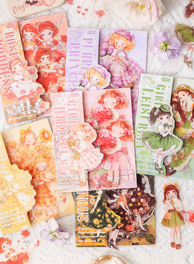 PET贴纸雅静如兰鲜花少女孩甜美可爱人物DIY手机壳手帐谷美素材料