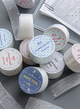 糖诗奶盐纪事PET胶带INS基础圆点闪砂半透明清新简约手帐DIY装饰