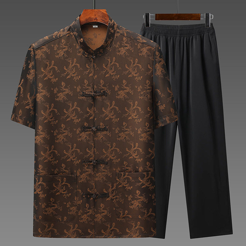 高版新中式中国风唐装男中老年含香云纱高档夏季短袖衬衫爸爸夏装,男装,唐装,淘宝优惠券,粉丝福利购,淘宝优惠卷