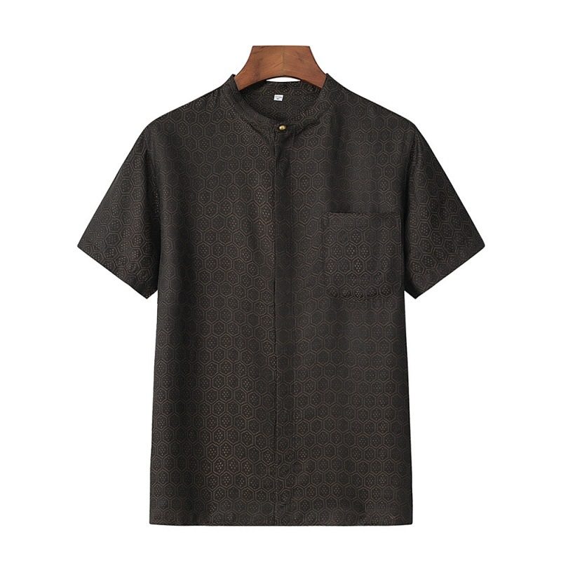 高版香云纱真丝唐装上衣中国风休闲衬衫男装夏季短袖中式衬衣蚕丝,男装,中山装,淘宝优惠券,粉丝福利购,淘宝优惠卷