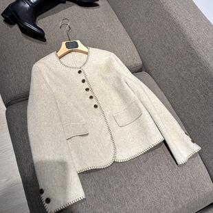 手工缝制刺绣圆领双面羊毛呢短外套 优雅不过时 VANLU 自留强推