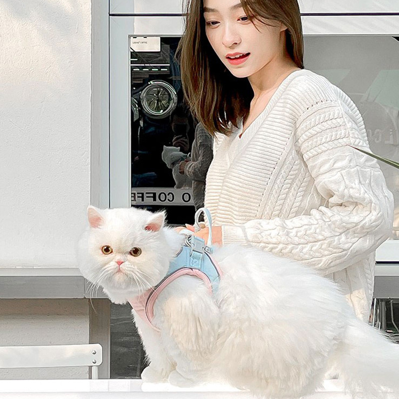 猫咪牵引绳背心式反光胸背带防挣脱外出遛猫专用绳狗狗宠物牵引绳