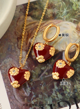 秋冬新款安可拉红色滴油爱心项链秋冬女高级感时尚百搭复古锁骨链