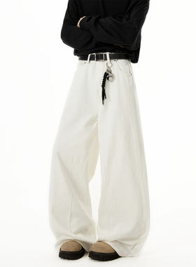 ZMGEEN美式牛仔裤男秋季新款潮牌复古直筒裤宽松阔腿白色休闲长裤