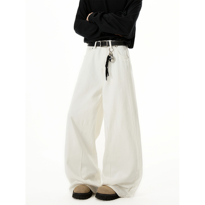 ZMGEEN美式牛仔裤男秋季新款潮牌复古直筒裤宽松阔腿白色休闲长裤