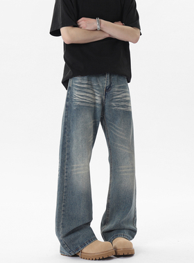 ZMOGEE美式复古牛仔裤男夏春季潮牌垂感裤子休闲百搭宽松直筒长裤