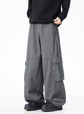 ZMGEEN冬季加绒工装裤男女美式复古宽松直筒裤子大码户外休闲长裤