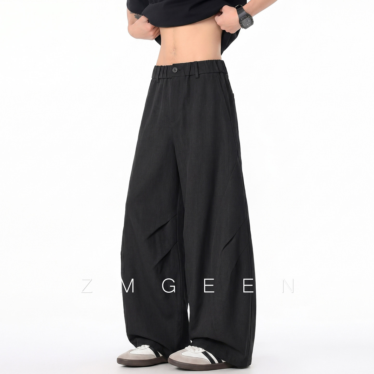 ZMGEEN潮牌西裤男夏季薄款美式宽松直筒黑色裤子阔腿垂感休闲长裤