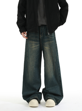 ZMOGEE美式牛仔裤男秋季潮牌复古高街阔腿裤宽松休闲水洗百搭长裤