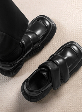 男士皮鞋春秋2025新款工作男鞋通勤黑色高档鞋子一脚蹬厚底德比鞋