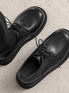 皮鞋男款2025新款痞帅休闲鞋高级感通勤上班工作鞋黑色加绒德比鞋